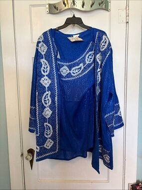African Stars Embroidered Blue Women's Tank Top, Jacket & Scarf Set Size OSFM